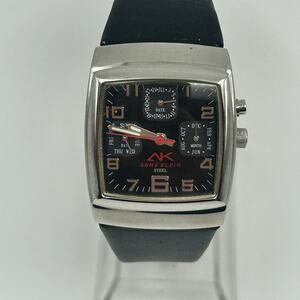 Anne Klein Steel Silver Black Leather Women’s Watch, 29mm Working New Battery